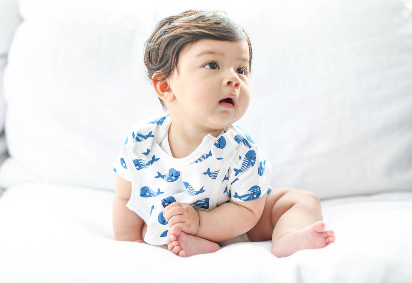 Smart Short Sleeve Baby Bodysuit - Blue Whale