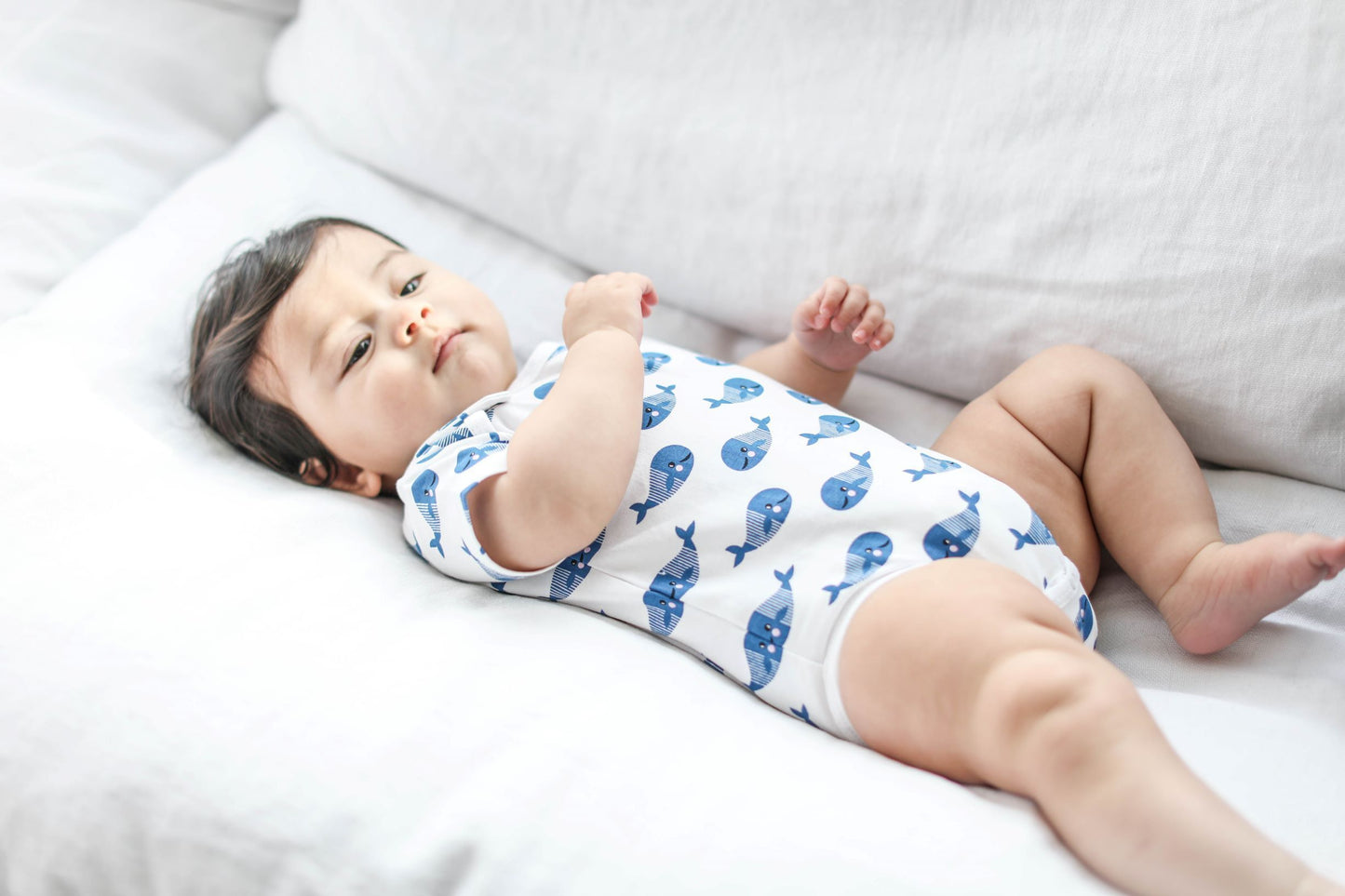 Smart Short Sleeve Baby Bodysuit - Blue Whale