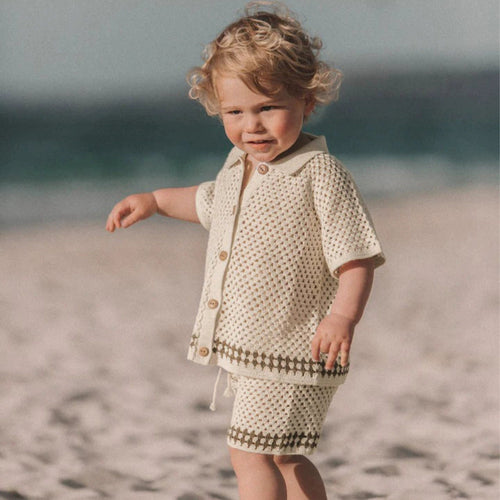 Summer Baby Kids Casual Simple Hollow Out Short Sleeves with Top